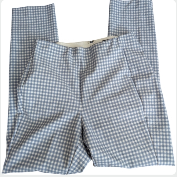 rag & bone Simone Gingham Pant High Rise Cropped Italian Stretch Blue Size 6 - Picture 4 of 11